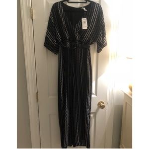 Black and white patterned jumpsuit.